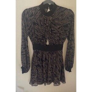 BCBGeneration Black Blue Tan Print Mini Dress Size 0 Long Sleeve  Cutouts